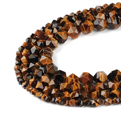 Image of Ruilong AA+ Grade Faceted Beads Natural Stone DIY Precious Gemstone Loose Strand for Jewelry Making (Tiger Eye, 12MM)