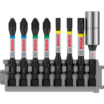 Image of Bosch Professional 8pcs. Screwdriver Bit Set (Impact Control, T/PZ/PH Bits, Length 25 mm, Pick and Click, Accessory Impact Drill)