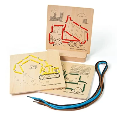 Image of Bigjigs Toys, Lacing By Numbers Construction, Wooden Toy, Threading Toys For 3 Year Olds, Toddler Fine Motor Skills