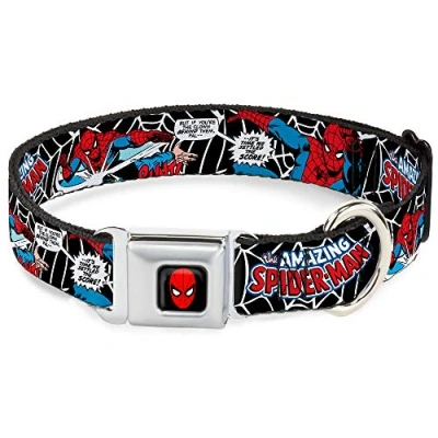 Image of Buckle Down Seatbelt Dog Collar JRNY SPIDER MAN in Action2 w/AMAZING 1&quot; Wide Fits 15 26&quot; Neck Large