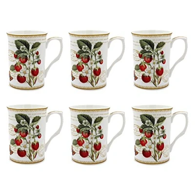 Image of Lesser &amp; Pavey Strawberry Fayre Mugs, fine china, Multi Colour, 6 Count (Pack of 1)