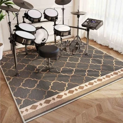 Image of Drum Mat Rug Soundproof Rugs Musical Instrument Pads Non Slip Carpet Professional Rectangle Electronic Jazz Kit, For Bass Snare, Piano and Other 120 x 80 cm