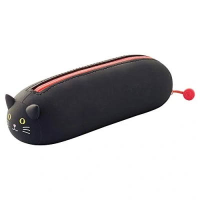 Image of LIHITLAB PuniLabo Zipper Pen Case/Pouch, Horizontal, 2.5&quot; x 7.9&quot;, Black Cat (A7781 3), Pen: 2.5&quot;x 7.9&quot;x 2.4\