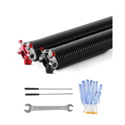 Image of VEVOR 250 2 32 Torsion, Pair of 0.25 x in, 16000 Cycles, Electrophoresis Black Coated for Replacement, Garage Door Springs with Non Slip Winding Bars, Gloves and Mounting Wrench