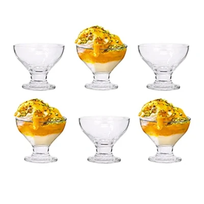 Image of GK Global Kitchen Glass Dessert Bowls Sundae Ice Cream Set of 6 Stemmed Appetiser Fruit Salads Cocktail Pudding Dishes Footed Mini Trifle Glasses Bowls, 230ml