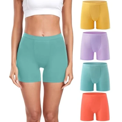 Image of wirarpa Women&#039;s Boxer Briefs Modal Boyshort Panties Ultra Soft Ladies Boxers Underwear Under Dress Skirt 4 Pack Yellow Purple Green Orange Size S