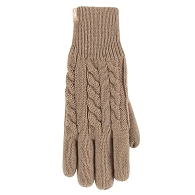 Image of Women&#039;s 1 Pair SOCKSHOP Heat Holders Willow Cable Gloves Beige S/M