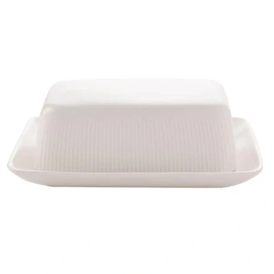 Image of Widdop and Co Hestia White Ribbed Stoneware Dinnerware Dinner Set Butter Dish 19cm x 13cm 7cm Contemporary Stylish Tableware Lovely Gift Idea Housewarming Dining Dishes Serving