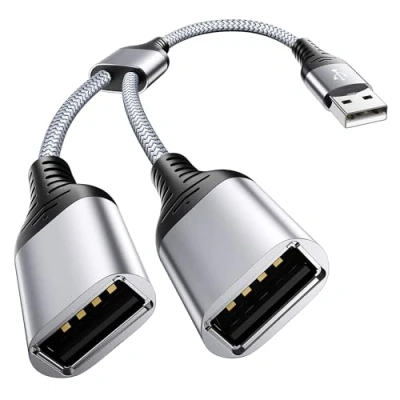 Image of ANDTOBO USB Splitter, 2.0 A Male to 2 Dual Female Jack Y Splitter Hub Power Cord Extension Adapter Cable