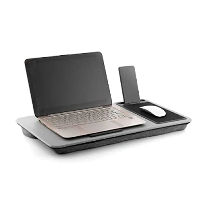 Image of InnovaGoods® XL Deskion Side Table, Comfortable and Ergonomic Laptop Stand, with Mouse Pad, Double Pad Cushion Optimal Tilt, Grey, Medium
