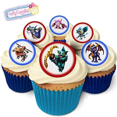 Image of Holly Cupcakes 24 Fabulous Edible Pre Cut Wafer Cake Toppers: Skylanders
