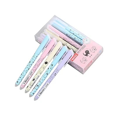 Image of Friction Erasable Pen 0.38mm Nib with Eraser Cute Cat Pattern Blue Ink Rollerball Refills Kids School Stationery Office Accessories(Pack of 12)