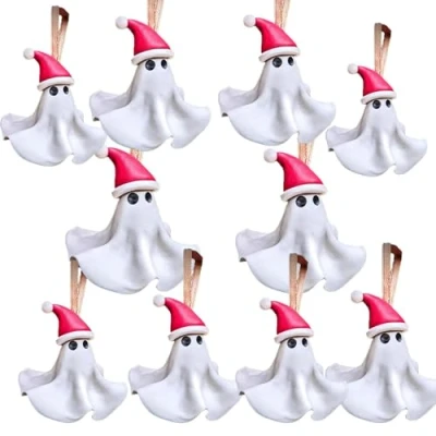 Image of Christmas Ghost Tree Ornament Spooky Creepy Decor Xmas Cute Scary Hanging Ornaments (10PC)