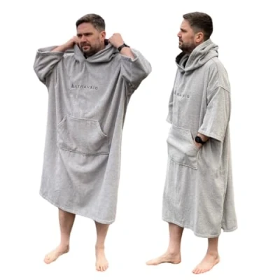 Image of Towelling Poncho for Adults Easy Changing Robe Swim, Surf, Wild Swimming, Beach (S M)