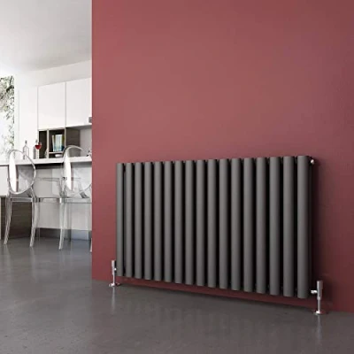 Image of ELEGANT Anthracite Radiators Horizontal Double Heater 600 x 1003 mm Column Oval Panel Central Heating Designer Bathroom Radiator