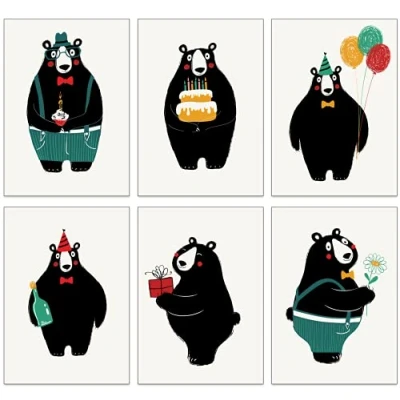 Image of 12 x Eco Friendly Birthday Cards made from Recycled Paper (Bear Minimum Set)