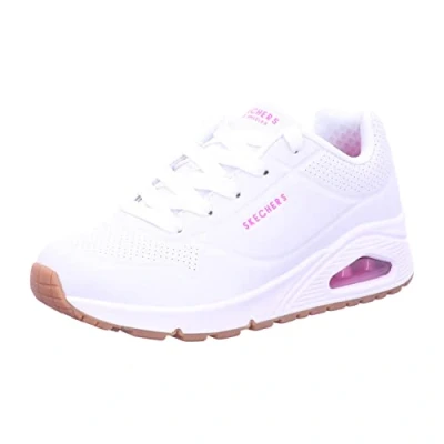 Image of Skechers Girl&#039;s Uno Stand on Air Sneaker, White Pu H Pink Trim, 10.5 UK Child