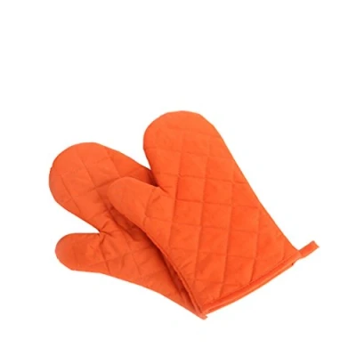 Image of Oven Baking Gloves Thick Heat Resistant Insulation Proof Cotton Glove Pot Holder Cooking Mitts Kitchen Essential 1 Pair Orange