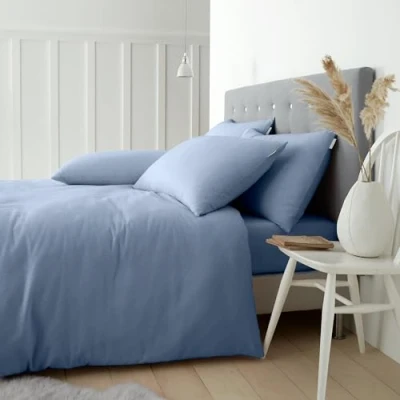 Image of Catherine Lansfield Brushed Cotton Double Duvet Cover Set with Pillowcases Blue