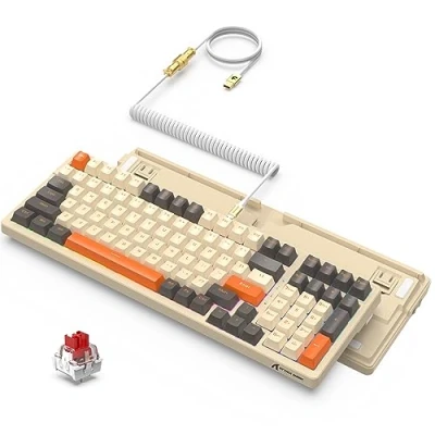 Image of ATTACK SHARK K98 Wired Hot Swap Mechanical Gaming Keyboard with Detachable Metal Coiled USB C Cable,18 LED RGB Illumination,Customized Red Switch,Programmable Driver,100 keys for Mac/Win（shimmer）
