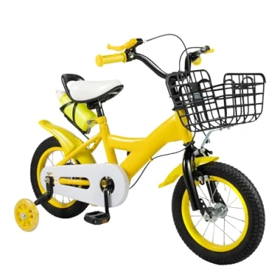 Image of VonVVer 12/18inch Girls Bike with Basket Children Bicycle Bell and Stabilisers Beginner Adjustable Seat Armrest Balance Training for Boys (Yellow, 12 inch)