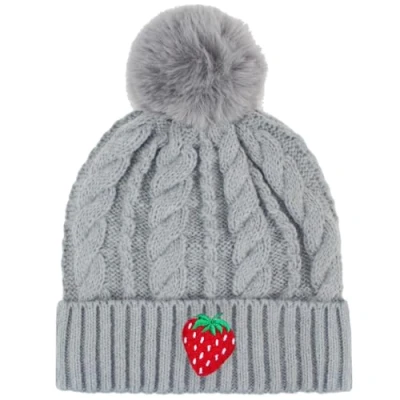 Image of TeddyT&#039;s Women&#039;s Strawberry Embroidered Luxury Fleece Lined Bobble Hat (Grey)