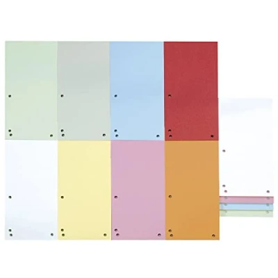 Image of DONAU Pack of 100 Divider Strips/Colour: Assorted Colours / 1/3 A4 Made from 190 g/m² Recycled Cardboard 4 Punched 23.5 x 10.5 cm/Perforated/Dividers/Folder Index Dividers/Made in EU
