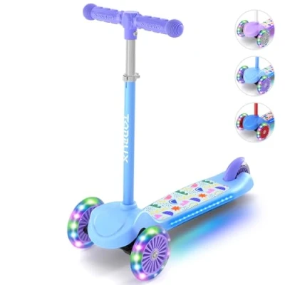 Image of TONBUX 3 Wheel Tri Scooter, Easy Folding System, Height Adjustable Handlebars, Tilt To Turn Steering, Kids Aged 3+ Years (Blue)