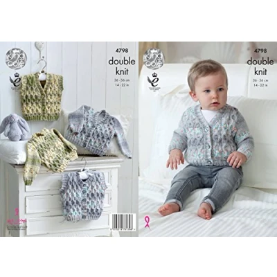 Image of King Cole 4798 Knitting Pattern Baby Cardigan &amp; Waistcoats in Drifter for DK,Multicolor,14&quot; 22&quot; chest