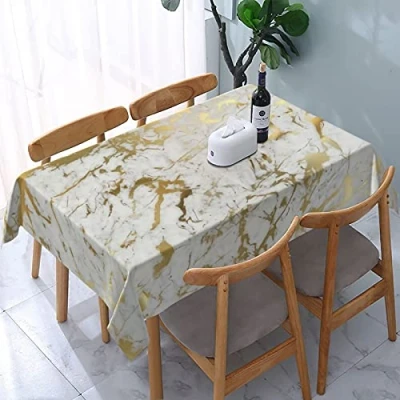 Image of EgoMed Tablecloths,Washable Table Cloth for Kitchen Dining Room Decor Outdoor Party 137X183 CM Gold Marble On White