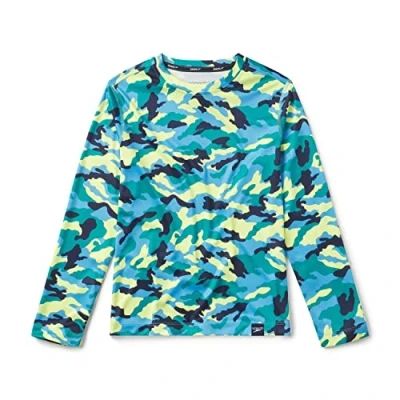 Image of Speedo Boys&#039; Uv Swim Shirt Long Sleeve Tee Graphic Rash Guard, Camo Cover Navigate, XS