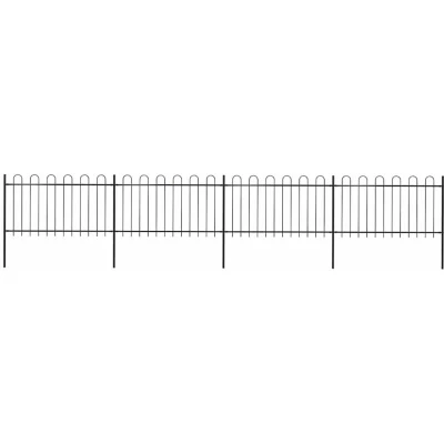 Image of vidaXL Garden Fence with Hoop Top Steel 6.8x1 m Black