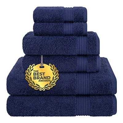 Image of Cotton Paradise 6 Piece Towel Set, 100% Turkish Soft Absorbent Towels for Bathroom, 2 Bath Hand Washcloths, Navy Blue