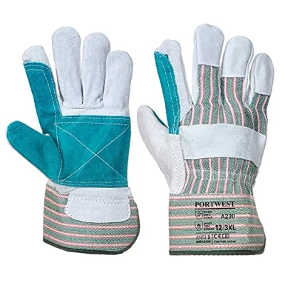Image of Portwest Double Palm Rigger Glove, Color: Chrome/Green, Size: XL, A210GRRXL