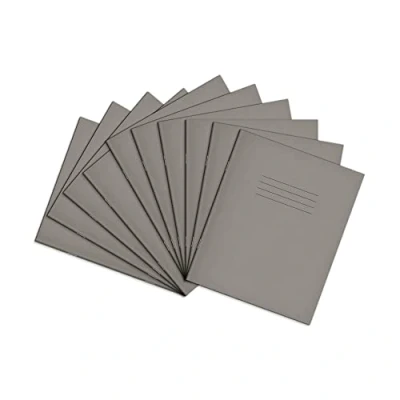 Image of Rhino 8 x 6.5 Exercise Books, 48 Page / 8mm Lined with Margin Paper Notebook, 10 Pack, Writing Book, Office &amp; School Stationery Supplies, Grey