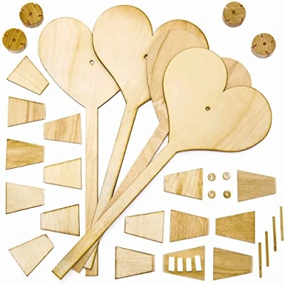 Image of Baker Ross Heart Windmill Wood Craft Set 4 Pack, Pinwheel Crafting for Kids on Valentine&#039;s Day (FC444)