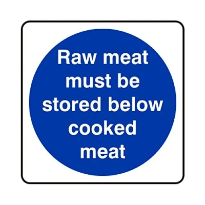Image of 200mmx200mm Raw Meat Must Be Stored Below Cooked Catering Sign Rigid Plastic