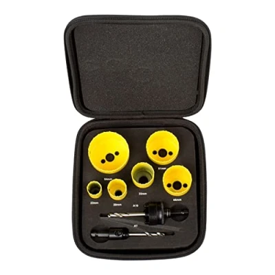 Image of Starrett Bi Metal Hole Saw Kit 8 Piece KFC06023 Fast Cut General Purpose Cutter With Arbor Set Compatible Bosch Dewalt Hitachi Festool Milwaukee