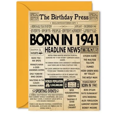 Image of 83rd Birthday Cards for Women Men Born In 1941 Newspaper Happy 83 Card Grandma Grandad Nan Vintage Retro Back 1941, 5x7 Inch Eighty Three Third Bday Greeting