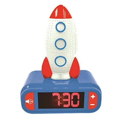 Image of Lexibook Digital Alarm Kids with Night Light Snooze, Childrens Clock, Luminous Rocket, Blue Colour, Multicoloured, M