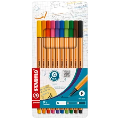 Image of Fineliner STABILO point 88 Pack of 10 Assorted Colours