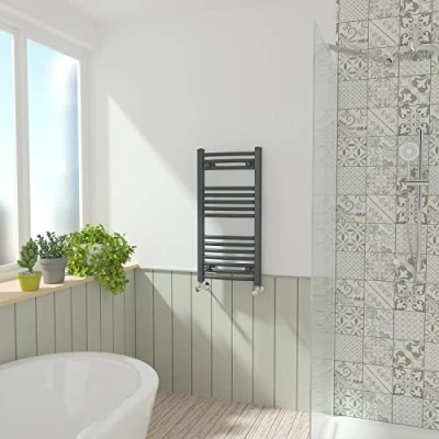 Image of NRG Anthracite Curved Central Heating Towel Rail Bathroom Heated Rad Radiators Ladder Warmer 800x400mm