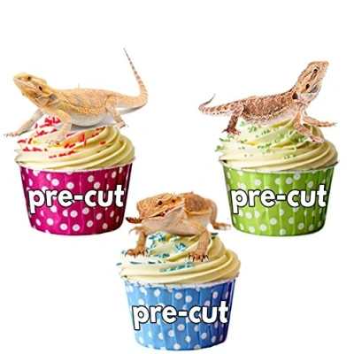 Image of AK Giftshop PRE CUT Reptile Bearded Dragon Mix Edible Cupcake Toppers/Cake Decorations (Pack of 12)