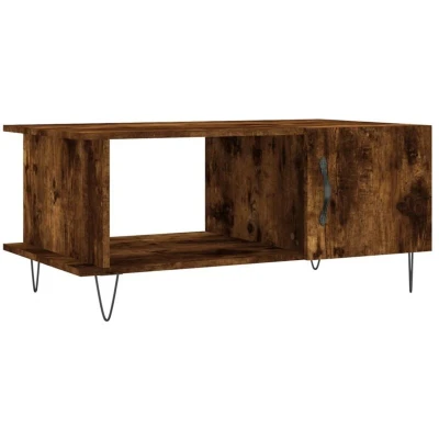 Image of vidaXL Engineered Wood Coffee Table with Iron Legs Modern Smoked Oak Design Stylish Living Room Furniture Storage