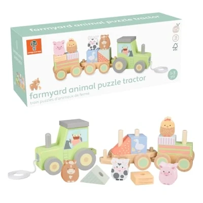 Image of Orange Tree Toys Farmyard Wooden Puzzle Train