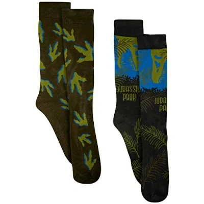 Image of UNIVERSAL Jurassic Park Dinosaur 2 Pack Novelty Socks (Big Boys/Men&#039;s), Solid Print, 10 13