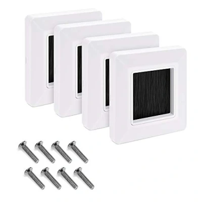 Image of kwmobile Flush Brush Wall Plate 4X Single Gang Mounted Faceplate to Cover Outlets, Sockets and Tidy Up Wires Cables Black