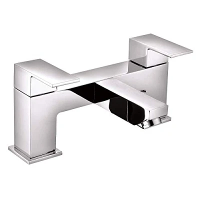 Image of VeeBath Munro Square Bath Filler Taps, Bathroom Mixer Tap Double Lever Tub Chrome