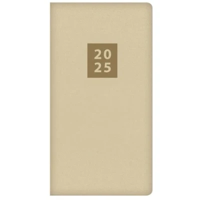 Image of 2025 Stylish Cream Textured Fabric Cover Slim Wallet Diary Week to View Planner