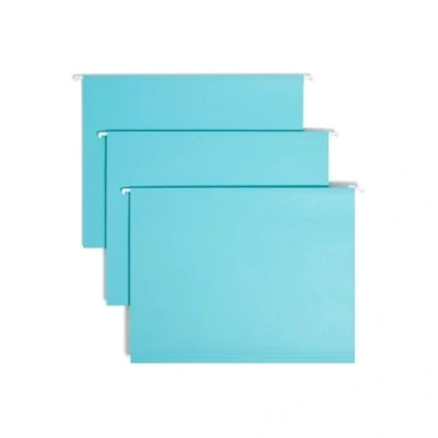 Image of Smead Colored Hanging File Folder with Tab, 1/5 Cut Adjustable Letter Size, Aqua, 25 per Box (64058)